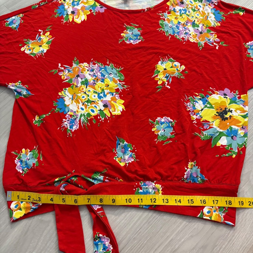 Lauren Ralph Lauren Top Women Red Floral Tie Front Dolman Sleeve Knit Top Large - Picture 8 of 12